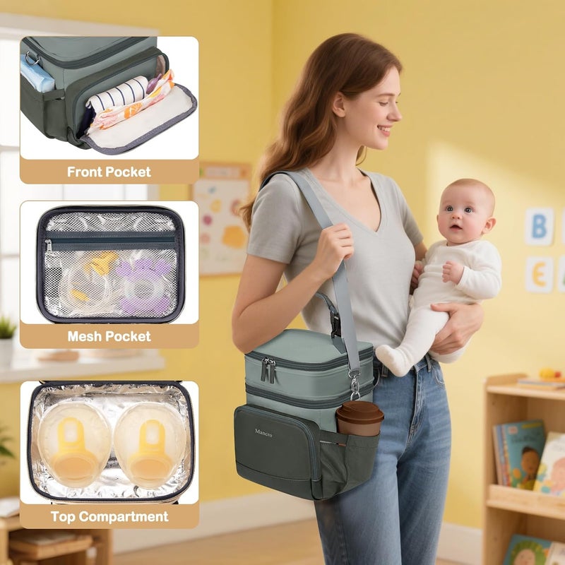 Mancro Breastmilk Cooler Bag with Ice Pack, Expandable Double Layer Breast Pump Bag Fits 6 Bottles Up to 9 Ounce, Baby Bottle Bags for Nursing Moms, Insulation Breast Milk Cooler Travel, Dark Grey - Image 5